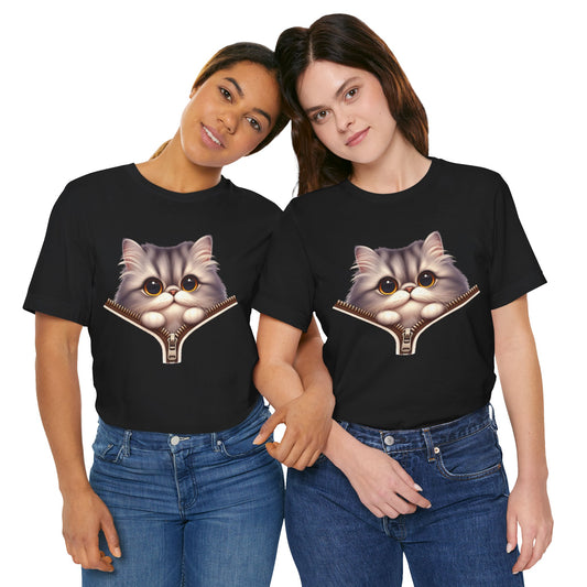 Cat shirt, Zipper cat t-shirt, Fun cat shirt, Unisex Jersey Short Sleeve Tee