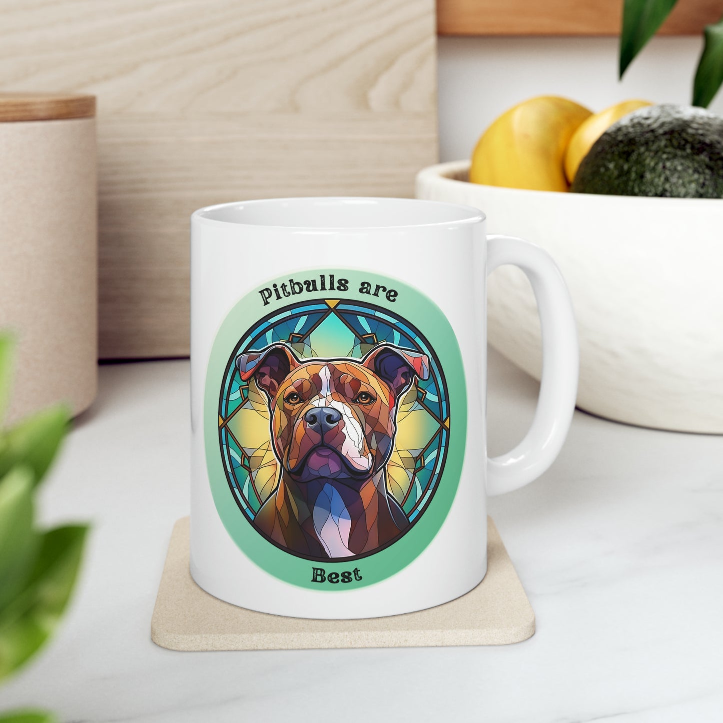 Pitbull stainglass mug, Pitbull are best mug, colorful Pitbull mug, Ceramic Mug, 11oz