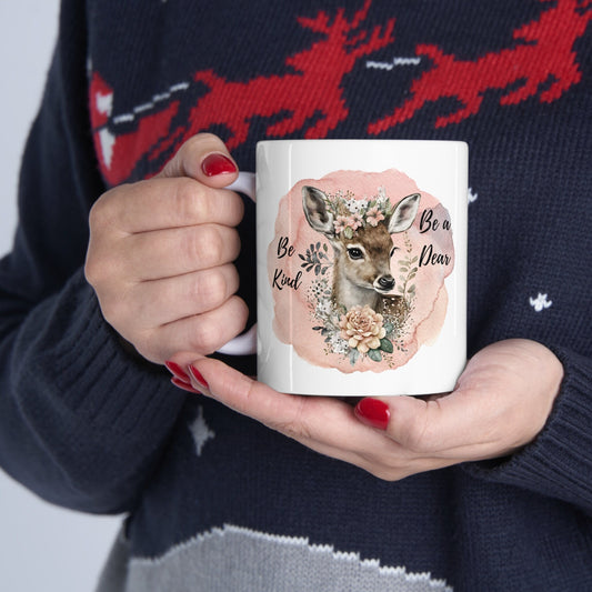 Be kind deer mug, Deer mug, Be kind be a deer mug, Be kind pink deer mug, Ceramic Mug 11oz